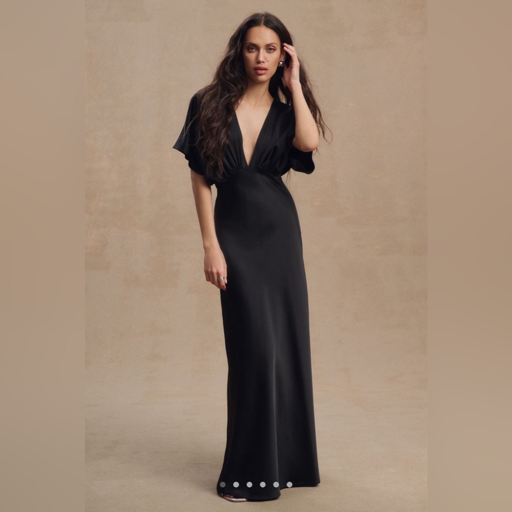 BHLDN Leila Deep V Flutter Sleeve Gown